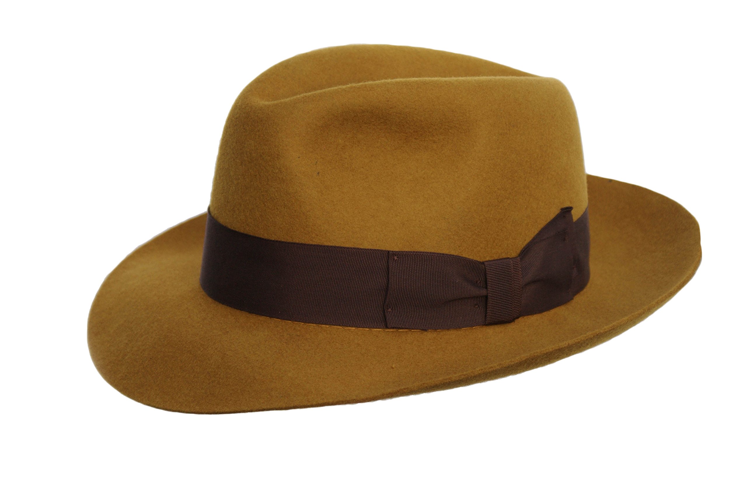 Dh Men's Mustard Gents Fedora Felt Trilby Hat With Wider Brim 100% Wool