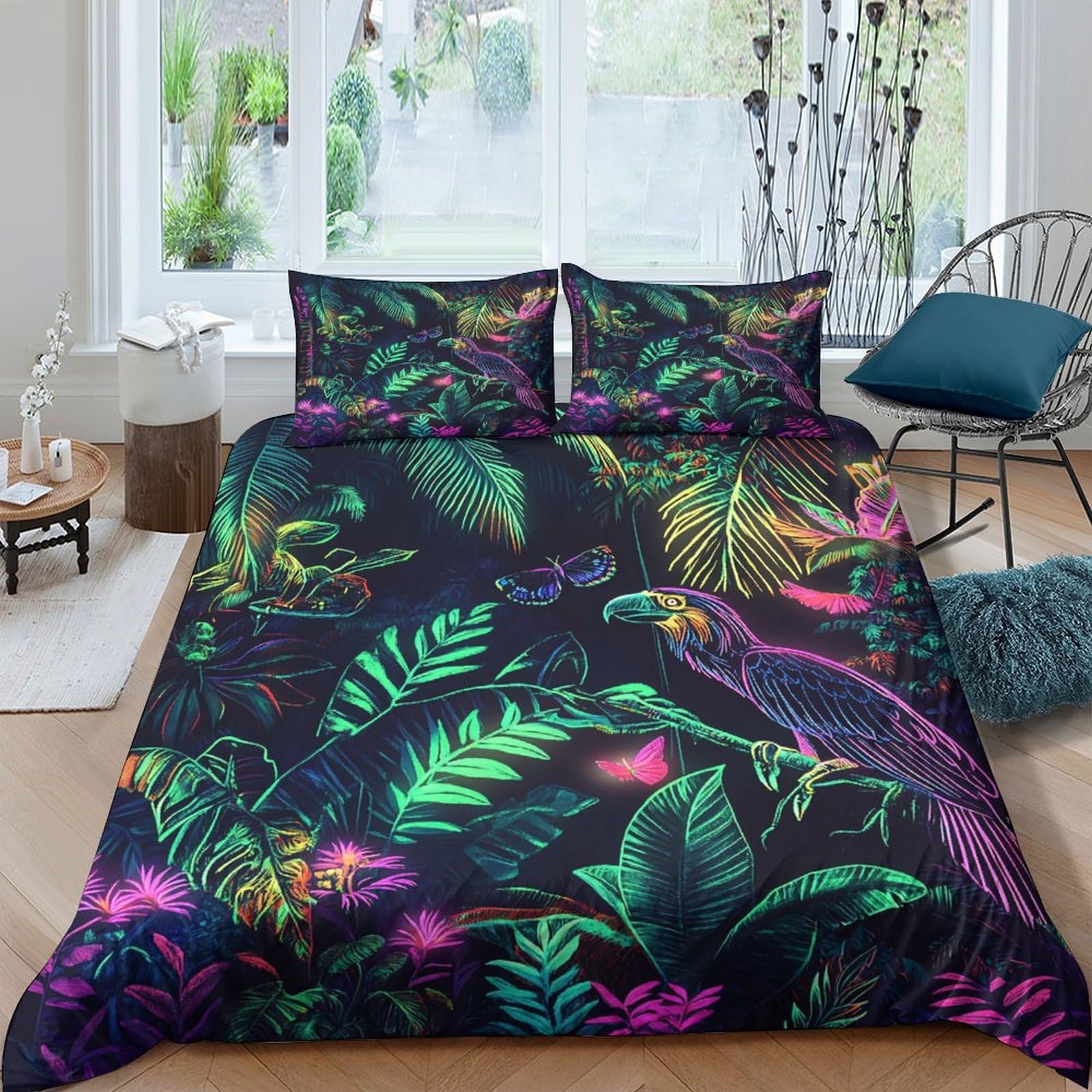 Ctjqhvkz Style-6 3D Printed Tropical Jungle Fitted Sheet Microfiber Botanical Leaves Mattress Cover Slip Resistant Washable For Bedroom Guest Room Single（135X200cm）