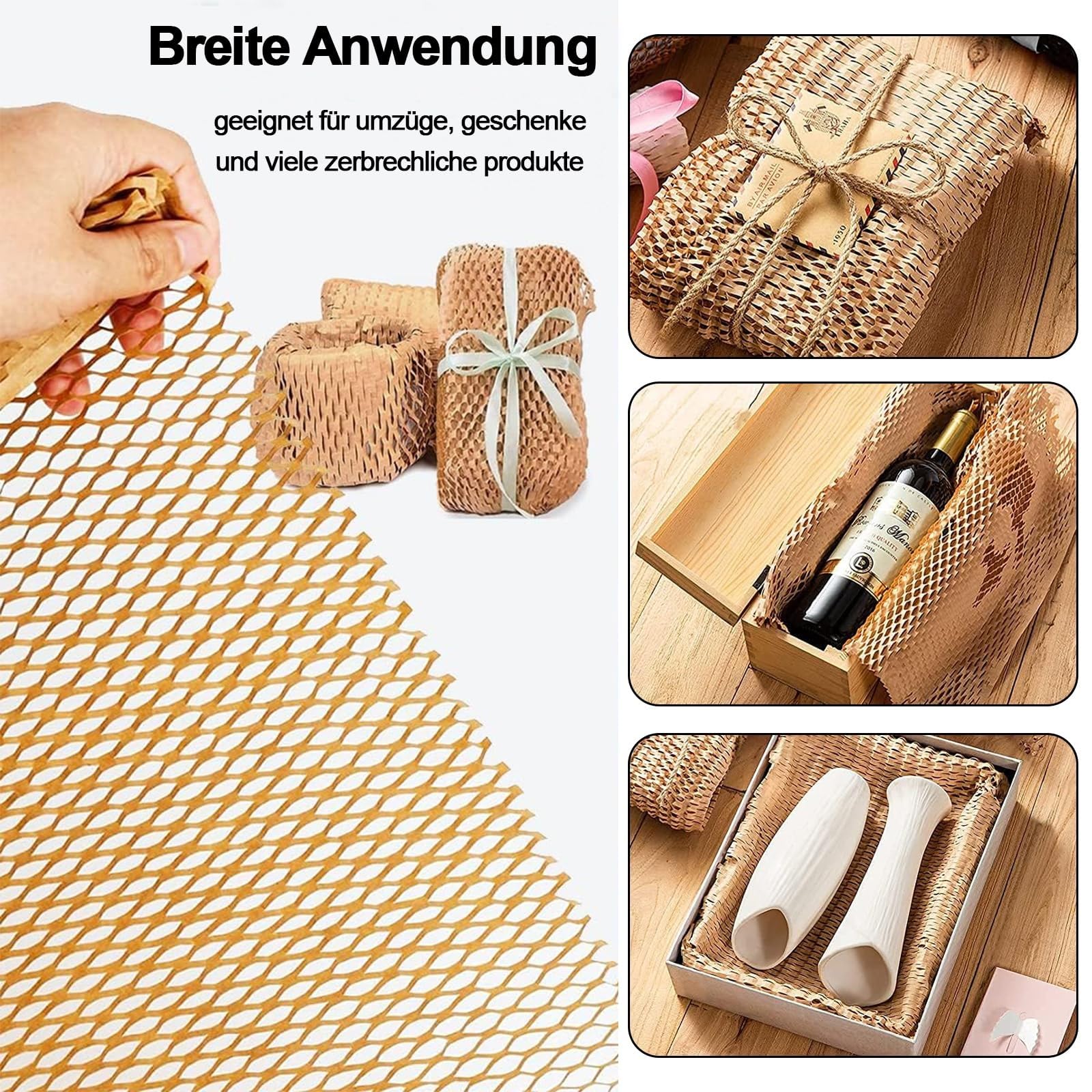 Wabenpapier Verpackungsmaterial, Wabenpapier Rolle 30 cm x 30 M, Füllmaterial Verpackung, Braunes Wabenpapier, Kraftpapier Rolle,für Verpackung Lagerung und Versand Geschirr, Porzellan, Tassen