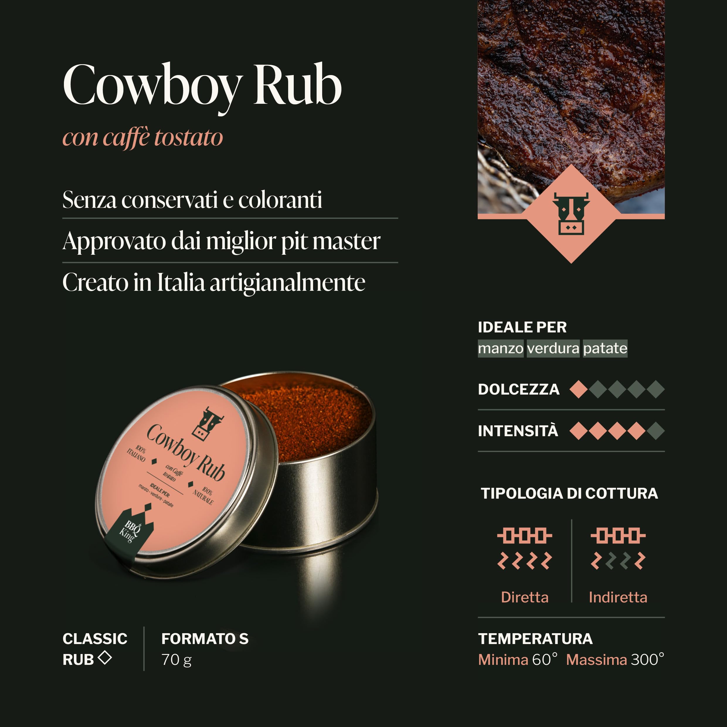 BBQ KING - Multi Pack Pitmaster Rub per Barbecue, 4 Confezioni da 70 Gr di Dry Rub Bbq, Miscela di Spezie 100% Made in Italy, 1 x Chicken Rub, 1 x Pork Rub, 1 x Ribs Rub e 1 x Cowboy Rub