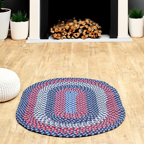 Miniatura 2 de Super Area Rugs Alfombra trenzada grande ovalada de 7 x 9 pulgadas, color azul, rojo y marfil, para dormitorios y salas de estar de estilo
