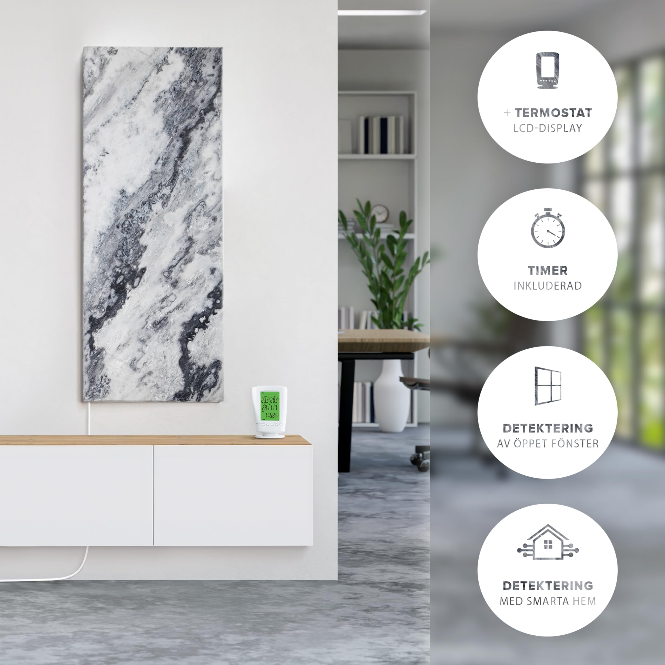 Promiennik podczerwieni z kamienia naturalnego z cyfrowym termostatem | 800 Watt | Qarama B-800 | energooszczędne ogrzewanie ścienne na podczerwień | 5 lat | niemiecka jakość