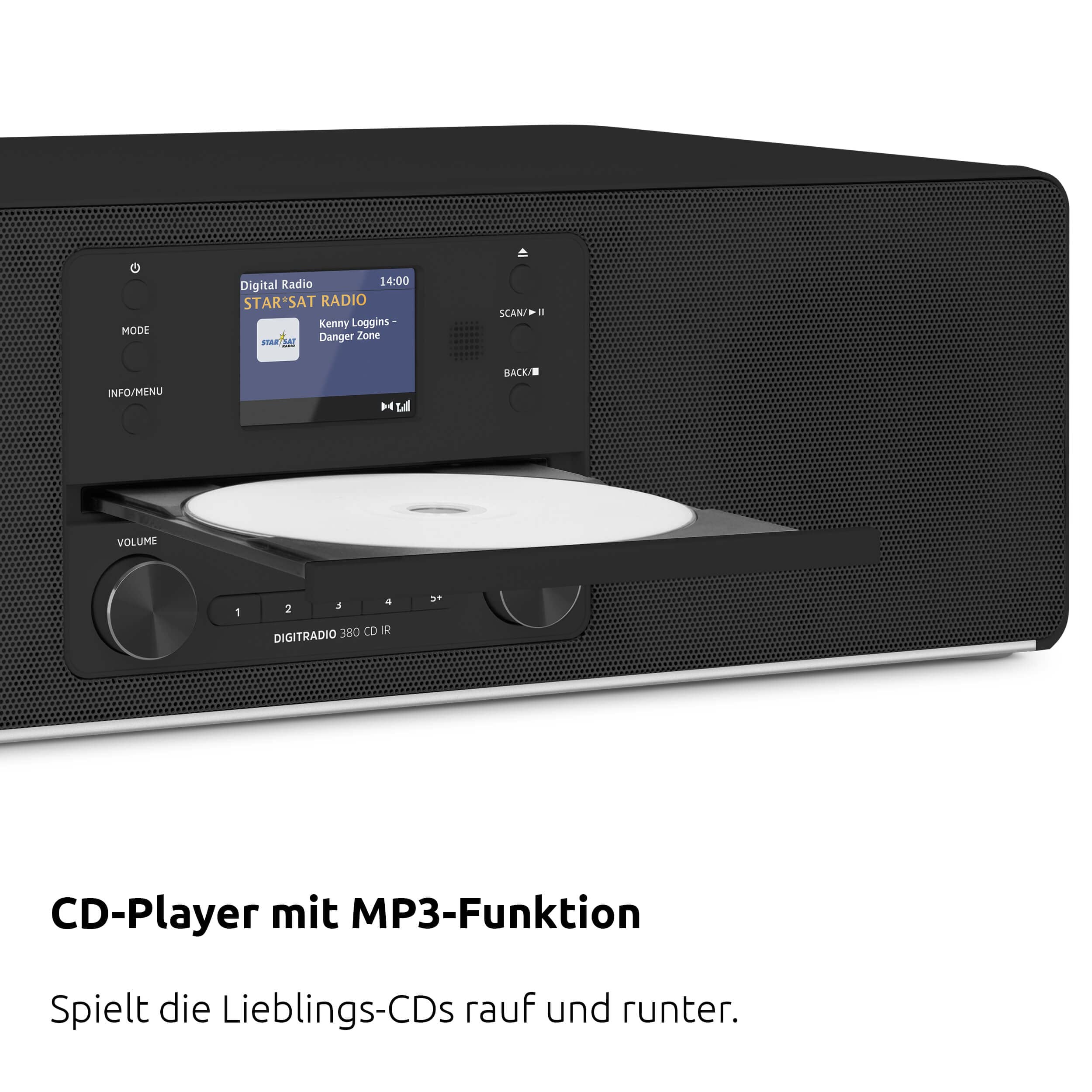 TechniSat DIGITRADIO 380 CD IR - DAB+/UKW/Internet-Stereoradio (CD-Player, Bluetooth, USB, Spotify Free, App-Steuerung, 2 x 20 W, Stereo-Kompaktanlage, Farbdisplay, Wecker, Fernbedienung) schwarz