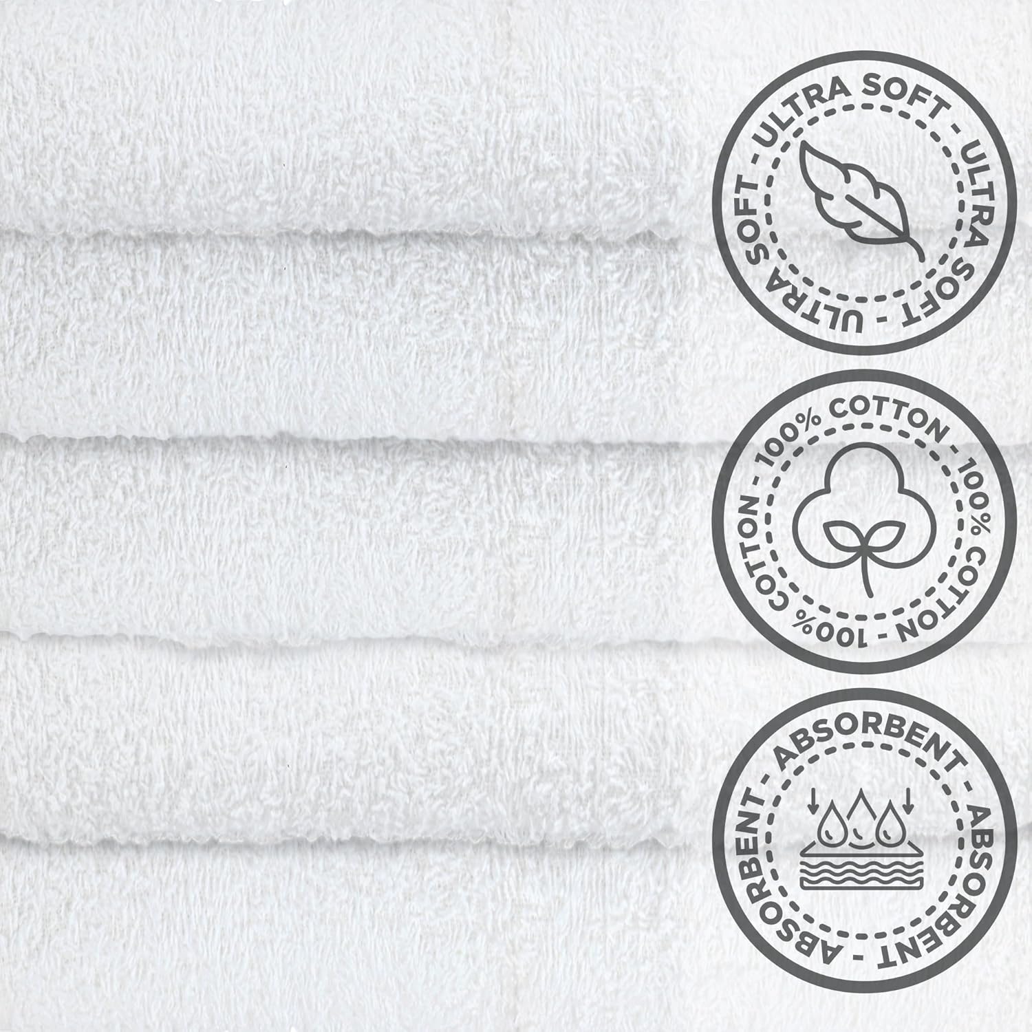 Crystal Ridge Cotton Wash Cloths 10 Pack - Washcloths for Showering, Face and Body, Soft and Highly Absorbent Multipurpose Towels for Bathroom, Kitchen, Spa and Gym - Wash Rags 12 x12 (White) - Image 4