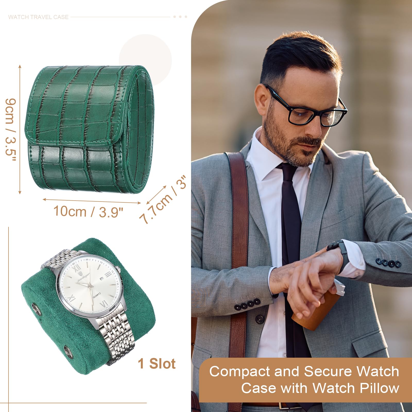 Custodia da viaggio per orologio da uomo in pelle con motivo coccodrillo, astuccio arrotolabile per orologio, scatola portaoggetti portatile per orologio, ideale per Natale, compleanno e anniversari