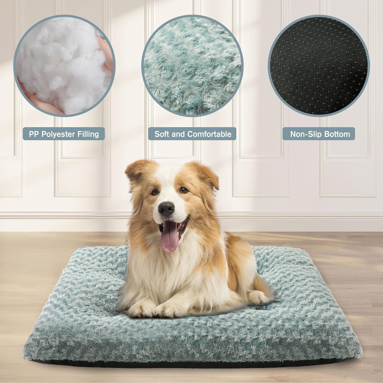 Sycoodeal Dog Bed Mat,Kennel Bed Crate Pet Bed Mattress Cat Bed Soft Comfortabl Pet Bed Pad with Non-Slip Bottom, Machine Washable Kennel Pad for Suitable for Small Dogs and Cats(17x24in Green) : Pet Supplies