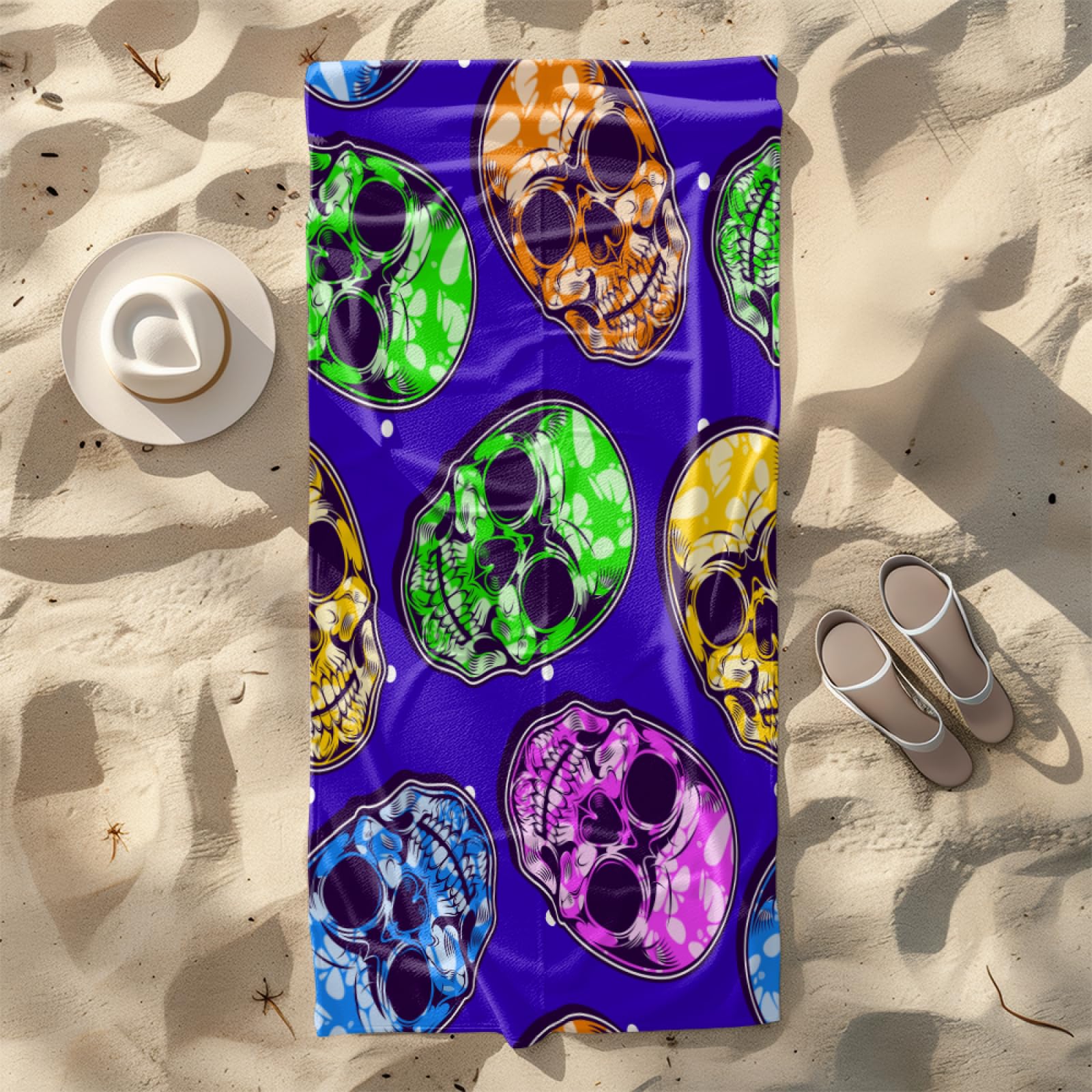 Drap de Plage XXL 200X200 Crâne Vert Serviettes de Plage en Microfibre,Serviette Piscine Extra Large sans Sable pour Adultes Séchage Rapide