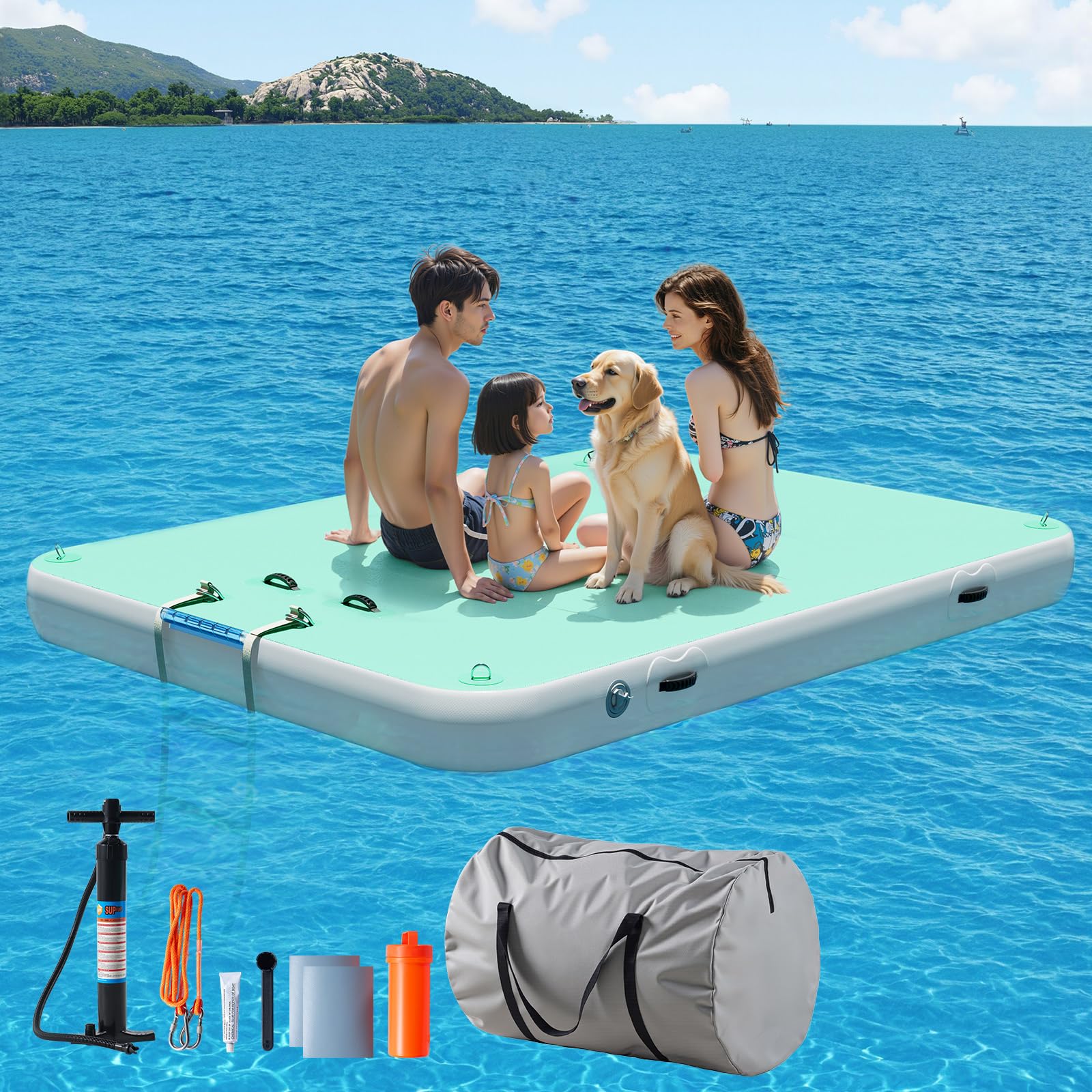Albott Inflatable Floating Dock with Portable Carry Bag and Ladder, Heavy-Duty Non-Slip Surface Water Platform