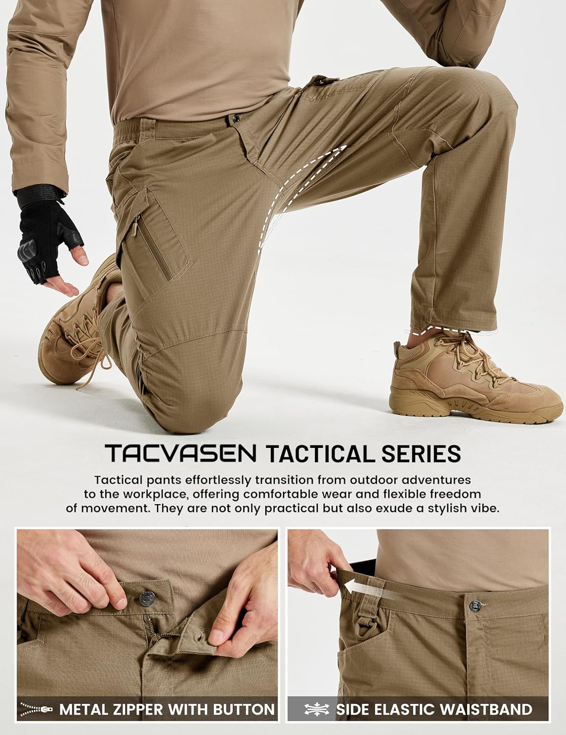 TACVASEN Men's Tactical Pants 9 Pockets Cargo Hiking Pants Lightweight Work Pants for Men Construction Water Resistant - Image 5