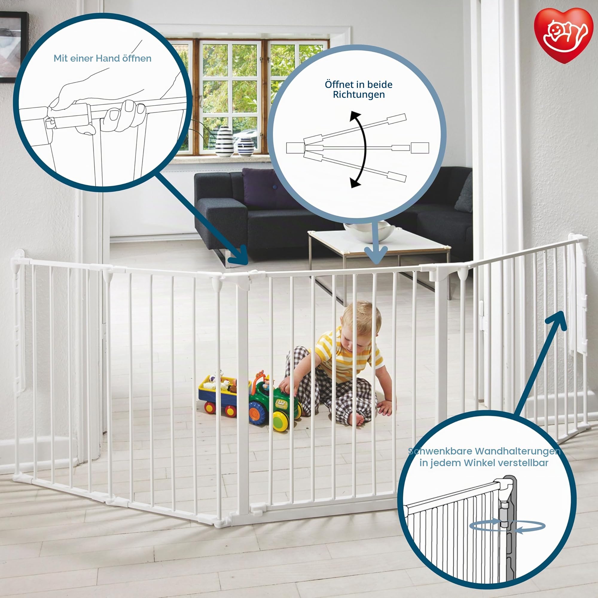 BabyDan Flex L, 90-223 cm, Treppenschutzgitter/Raumteiler, Weiß, Hergestellt in Dänemark - Schutzgitter/Sicherheitsgitter (Haustiergitter/Hundegitter/Hundelaufstall)