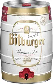 Cerveja BITBURGER Premium Pils | Barril contendo 5 Litros | Sabor lupulado marcante | Produzida de acordo com a lei de pureza alemã