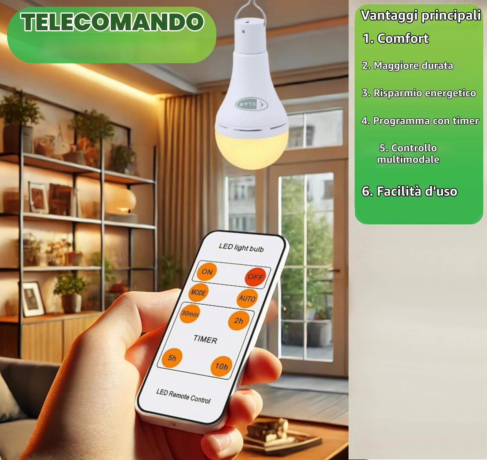 CLAR - Lampadina LED Ricaricabile USB, Portatile, 9W Luce Calda (Pack 3)