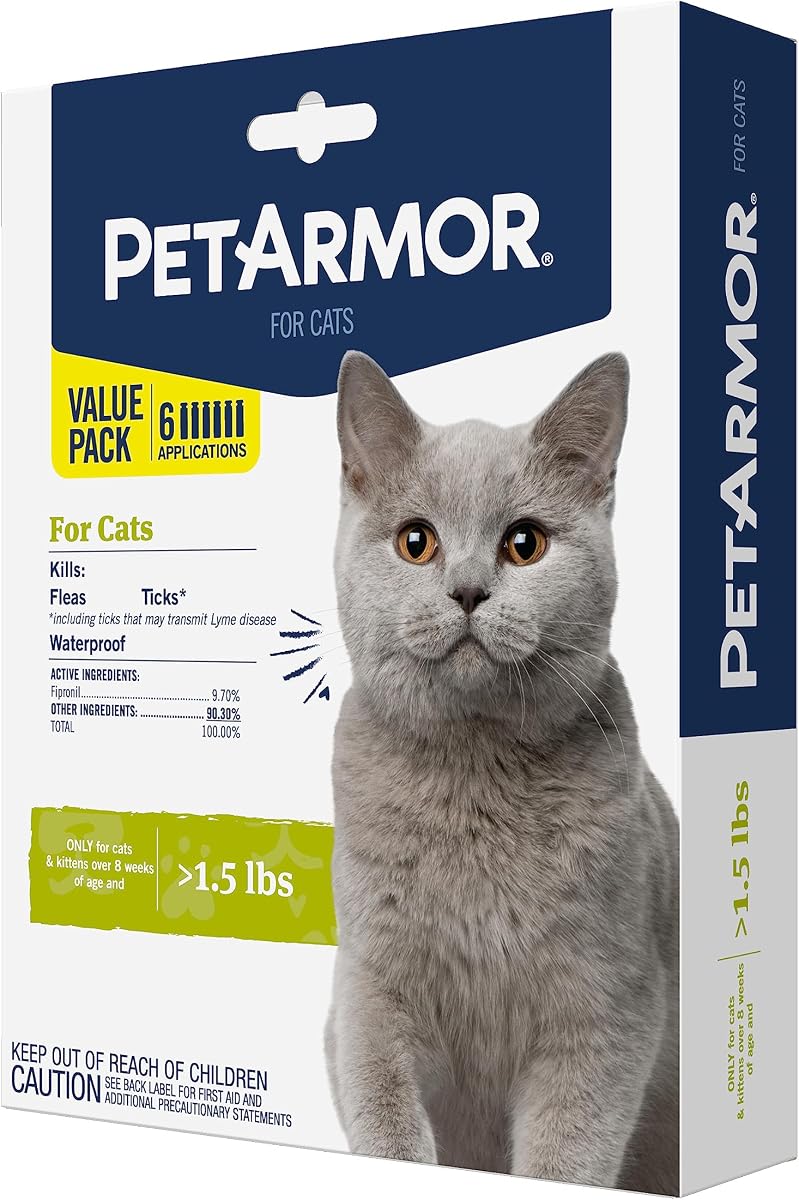 Flea & Tick Topical Cats 1.5 lbs+, Fipronil, 6-Month | Ideal for Cats & Kittens 1.5 lbs+; Fast-Acting & Waterproof; no vet visit required; Vet-Quality, No Rx Needed