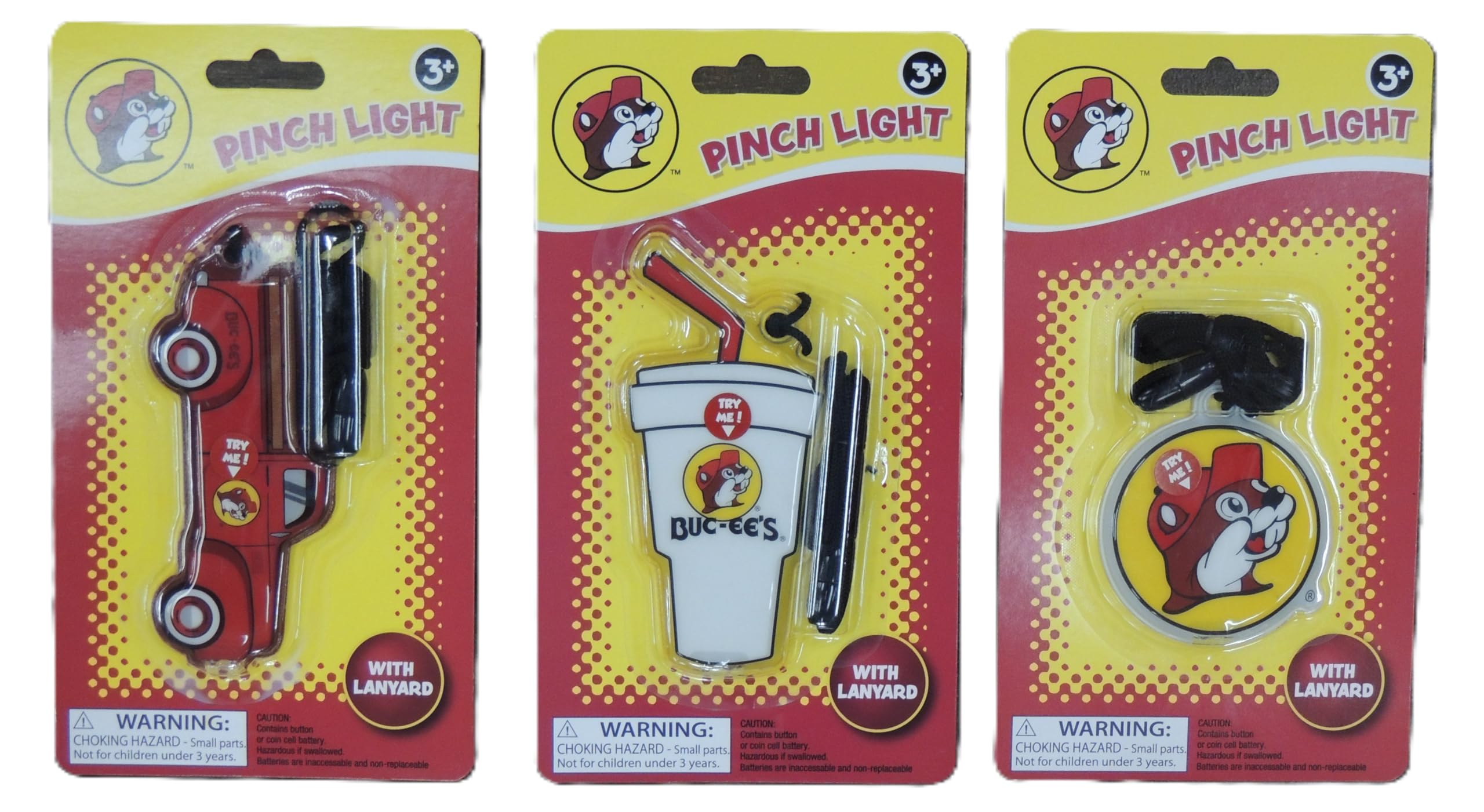 Buc-ee's Beaver Pinch Light Flashlight 3 Pack Bundle Lanyard - Mobile Small - LED - Compact Portable