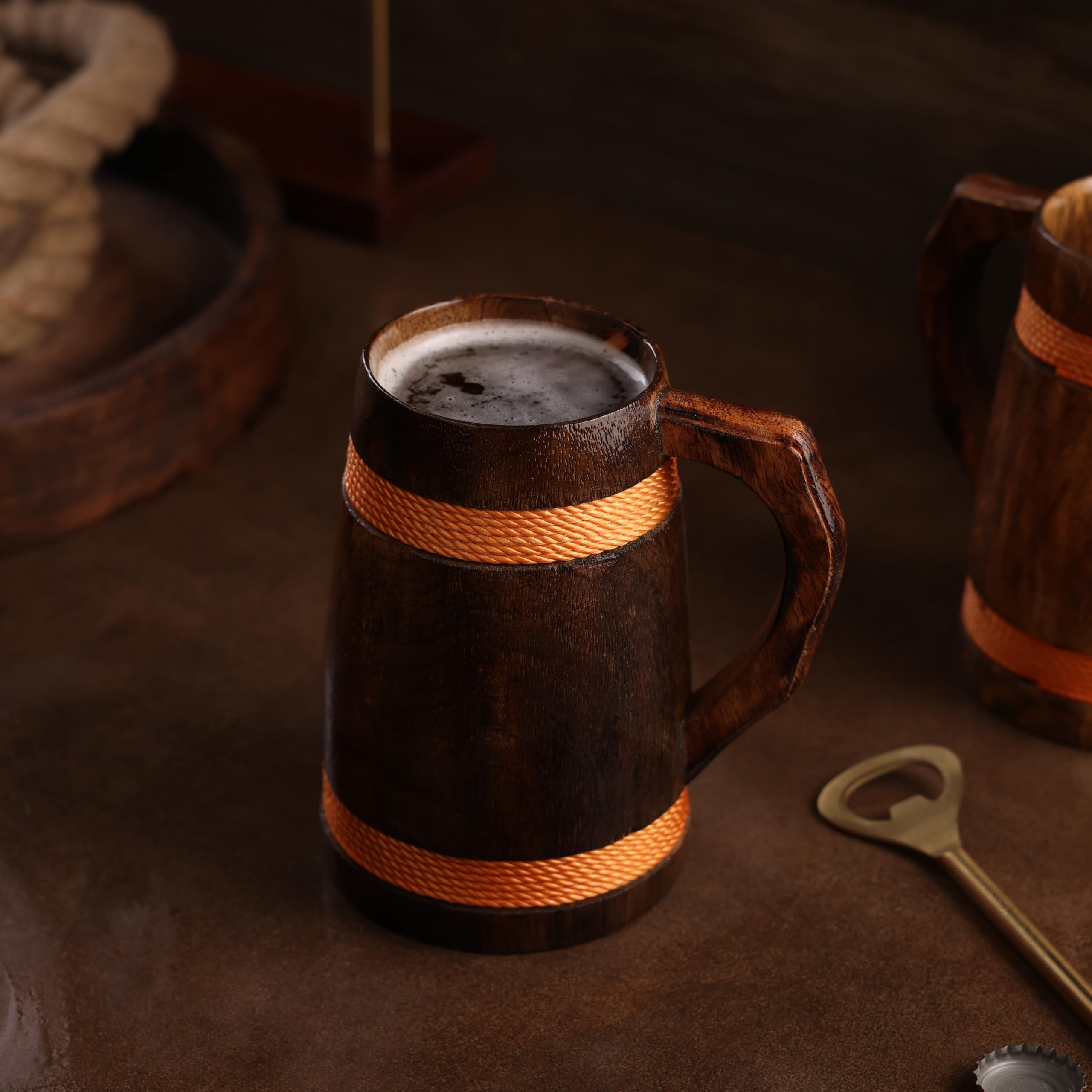 GoCraft Tasse à bière en bois faite à la main | Tasses de camping de voyage en plein air pour homme | Tasse à thé et café avec poignée | Chope artisanale