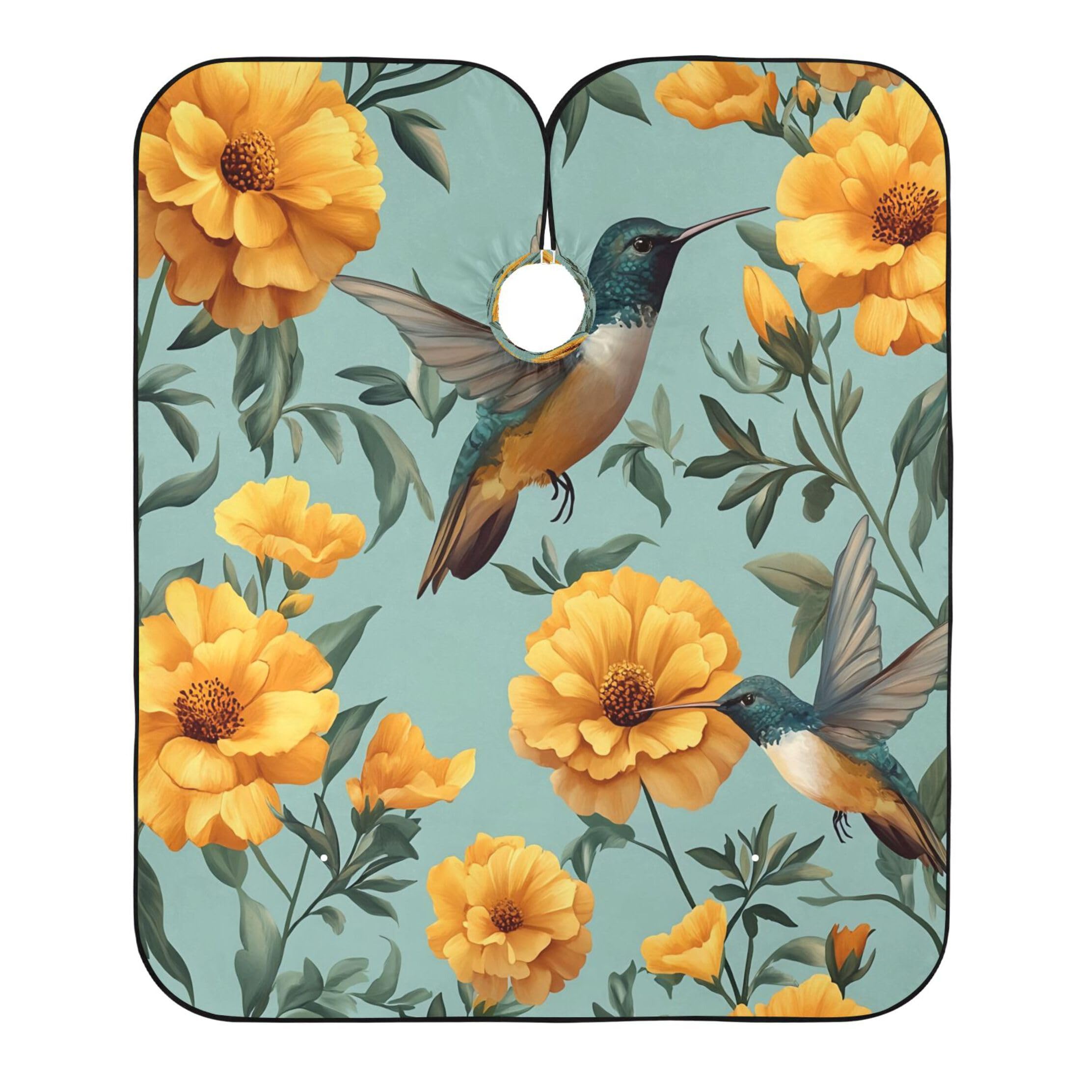 Burbuja Yellow Marigolds Hummingbirds Barber Cape, Hair Cutting Cape with Adjustable Neckline Waterproof Polyester Salon Barber Cape for Unisex Adult