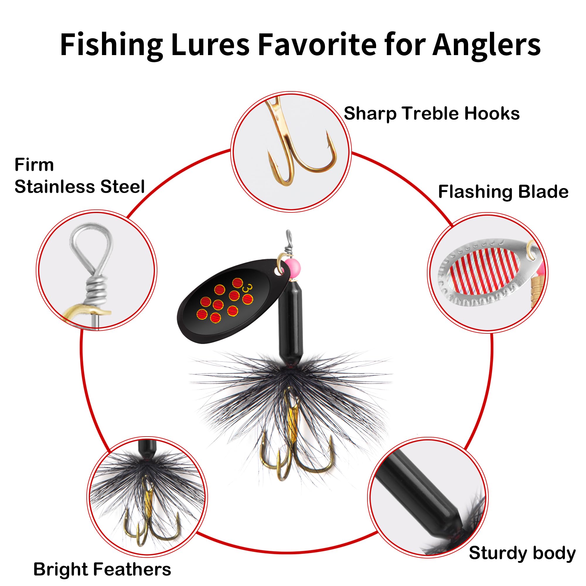 10 Pcs Inline Spinner Fishing Lures with Tackle Box