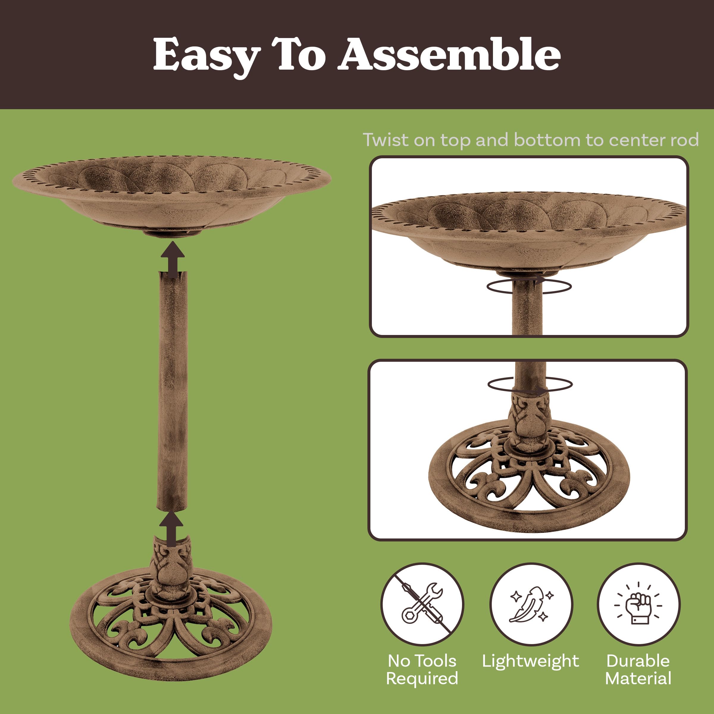 Pure Garden 50-LG1074 Bain d'oiseaux résistant aux intempéries avec Bain d'oiseaux en résine Vintage Design Antique Bronze