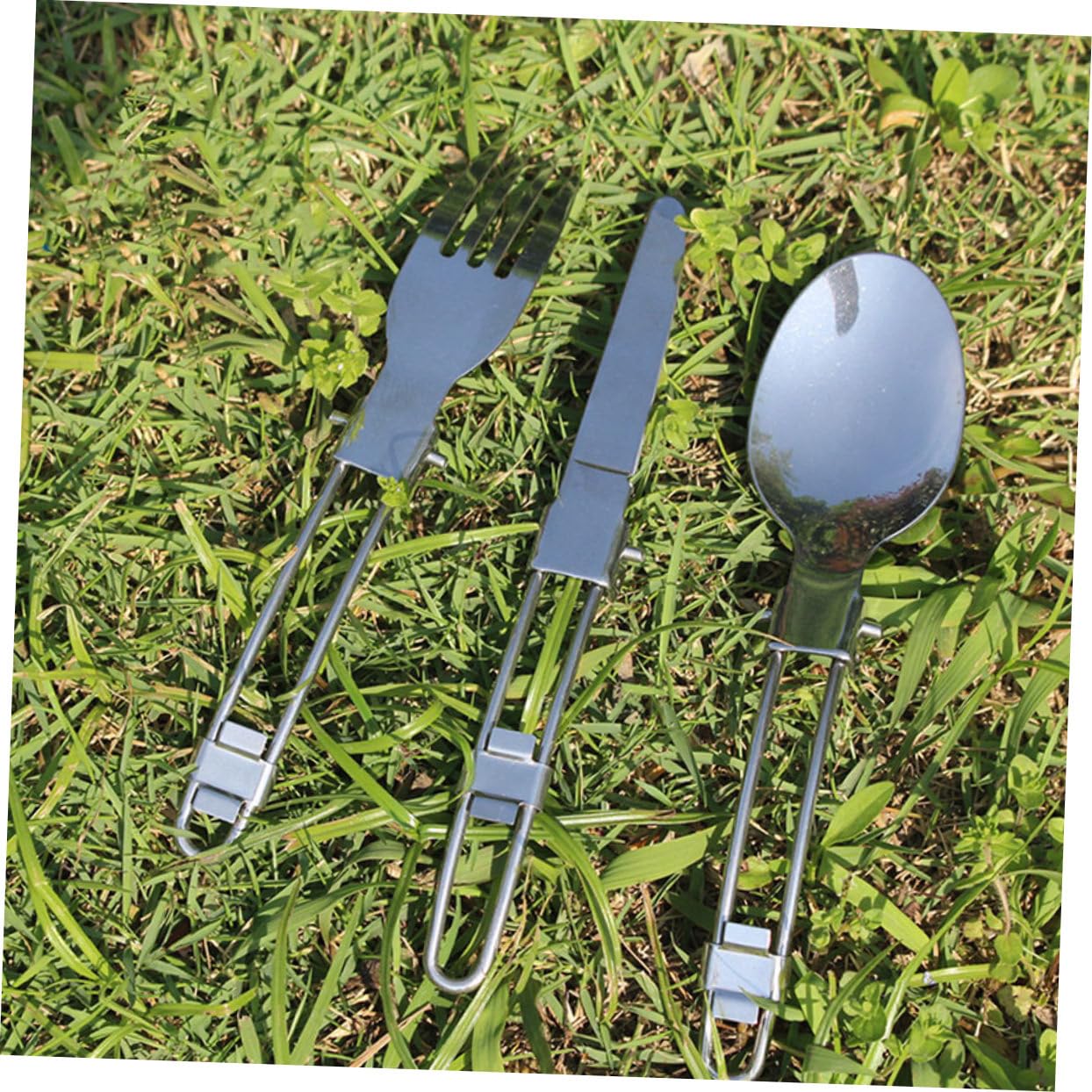 YARNOW 4sets Posate Pieghevoli Acciaio Inossidabile Per Nic e Campeggio Kit Da Tavola Portatile Con Forchette Cucchiai e Per Attività All Aperto e Pranzi Ufficio