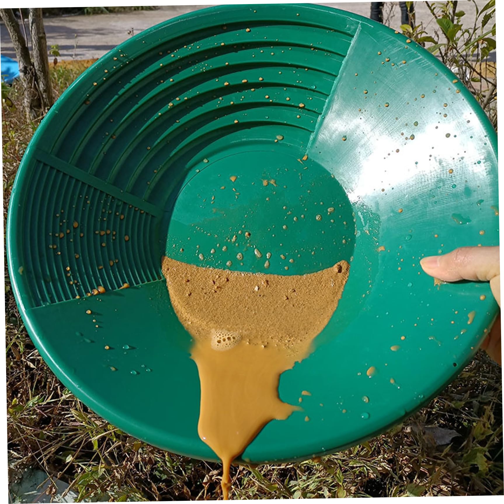 Goldpfanne, 15 Zoll rundes grünes Goldwaschgerät mit verschiedenen Riffeln, leichtes manuelles Prospektionsgerät aus Kunststoff, Goldschürfgerät, Goldabbau-Goldwaschset