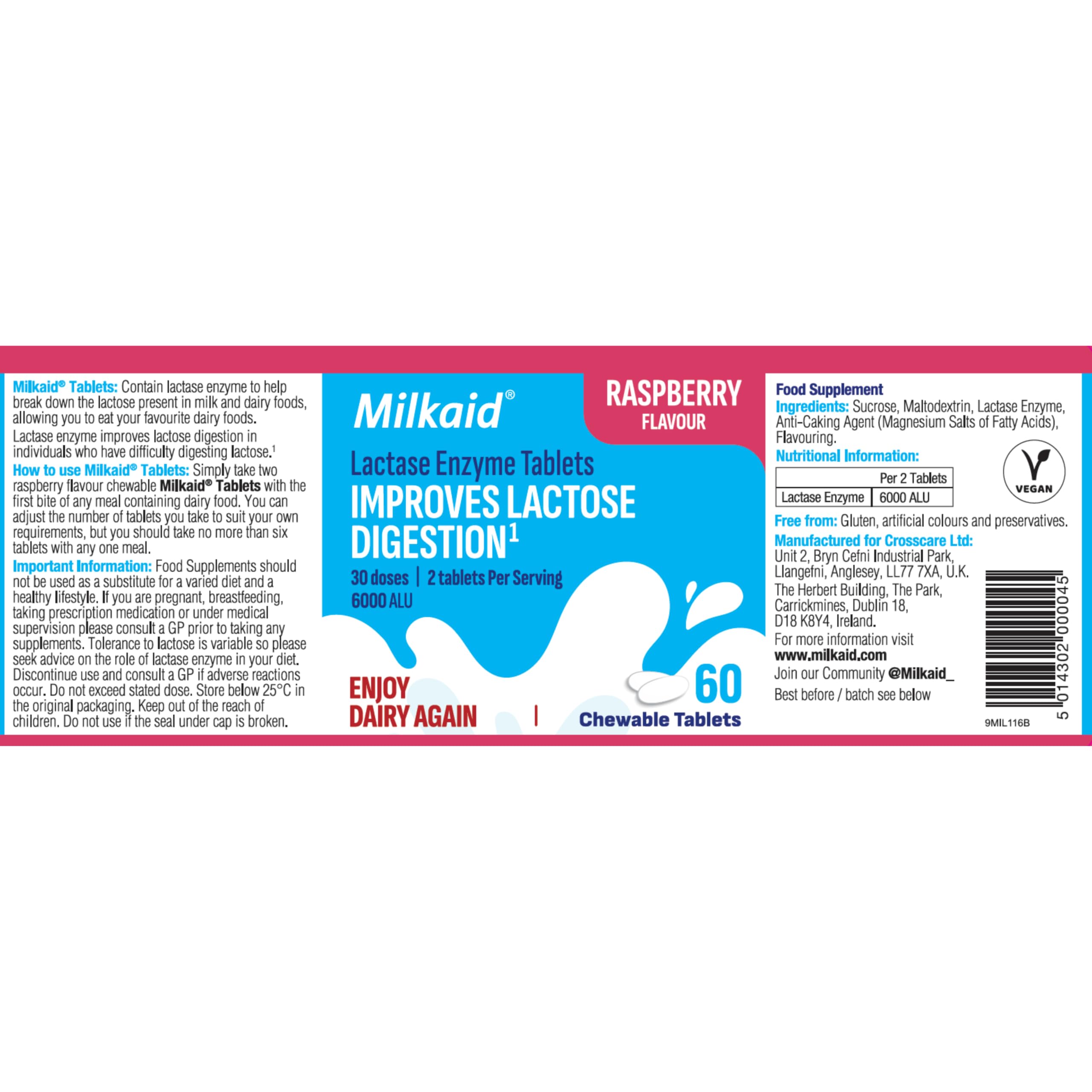 Milkaid Lactase Enzyme Chewable Tablets for Lactose Intolerance Relief | Prevents Gas, Bloating & Diarrhea | Fast Acting Dairy Digestive Supplement (60 Tablets, Raspberry) — Amazon image 5