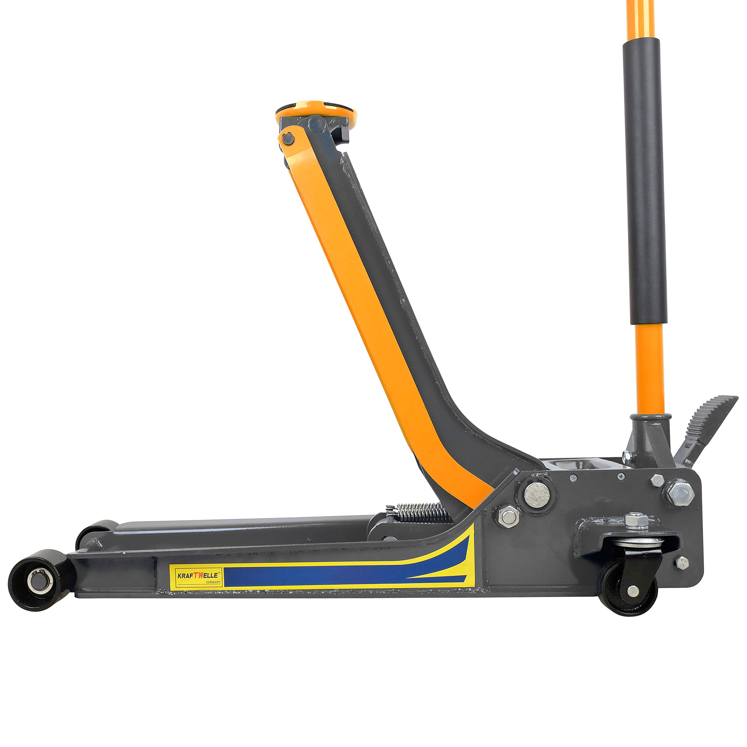 KrafTWelle 5T - Cric professionale a manovra per auto, piatto, profondità 75 mm, altezza massima 620 mm, portata 5000 kg