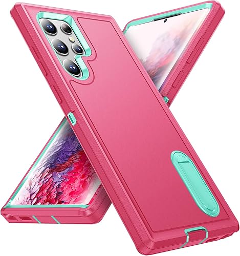 Funda para Samsung Galaxy S22 Ultra con función atril, 3 capas de grado militar, funda protectora de silicona resistente a prueba de golpes para