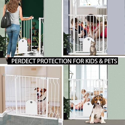 Miniatura 3 de Puerta de bebé con puerta de gato para escaleras, cierre automático y fácil de pasar, puertas para mascotas para perros para escaleras de 29.5 a