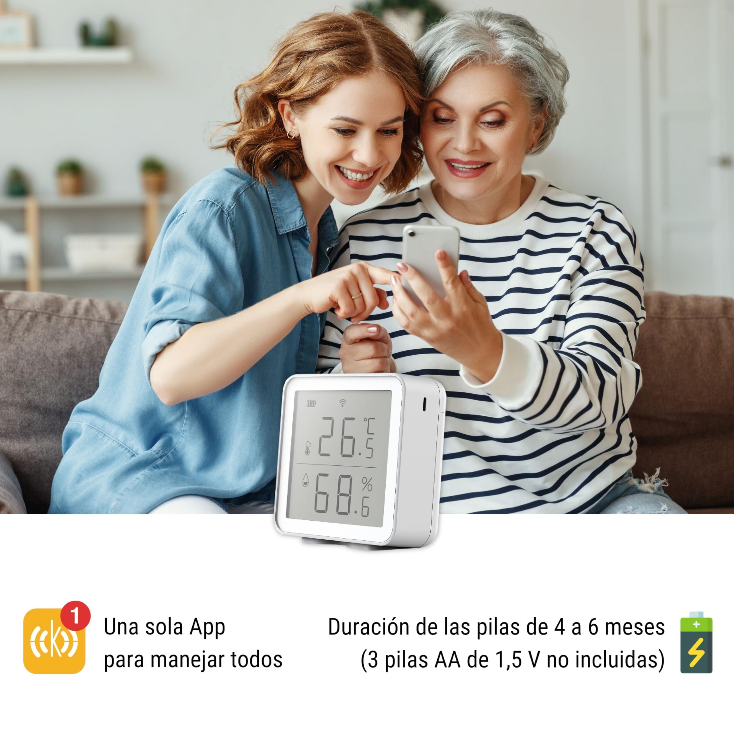 Konyks Termo Termómetro-Higrómetro Wi-Fi compatible Alexa, Google Home,Tuya, programa tareas en segùn que temperaturas
