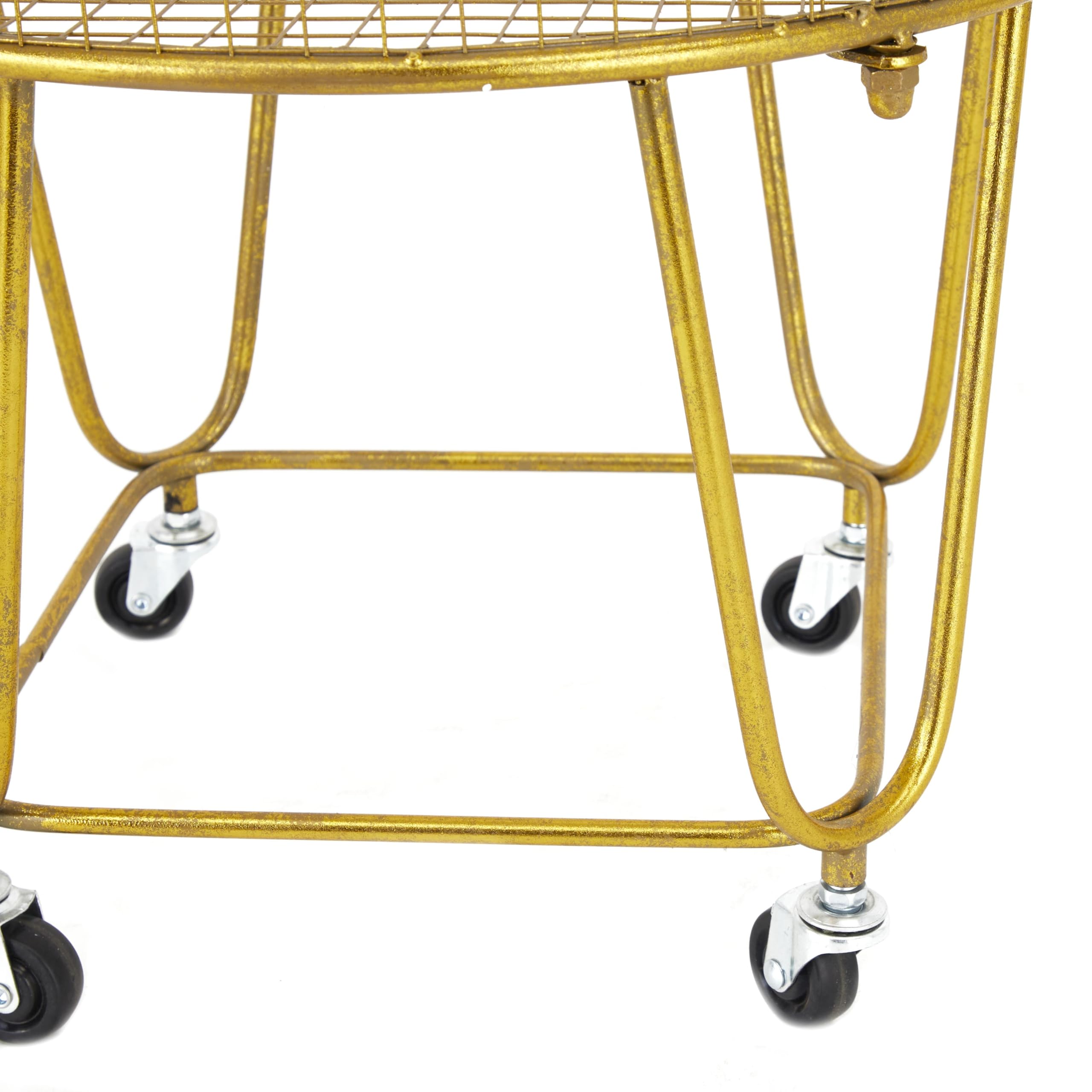 Deco 79 Runder Aufbewahrungswagen aus Metall mit Rädern, 18" x 18" x 25", Gold