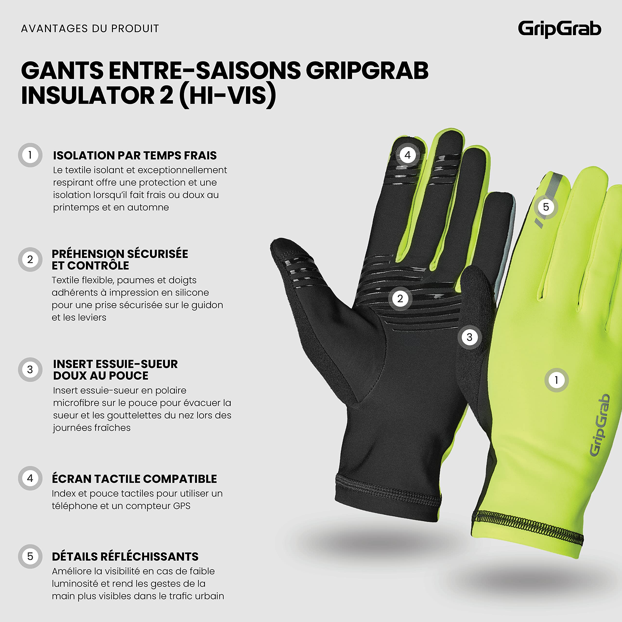GripGrab Insulator 2 Spring-Autumn Thermal Cycling Gloves Thin Winter Road Gravel Biking Glove Warm Full Finger Liners