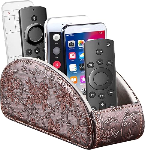 Miniatura 22 de Soporte para control remoto, organizador de escritorio de cuero para 5 habitaciones y decoraciones para sala de estar, almacenamiento de mesita