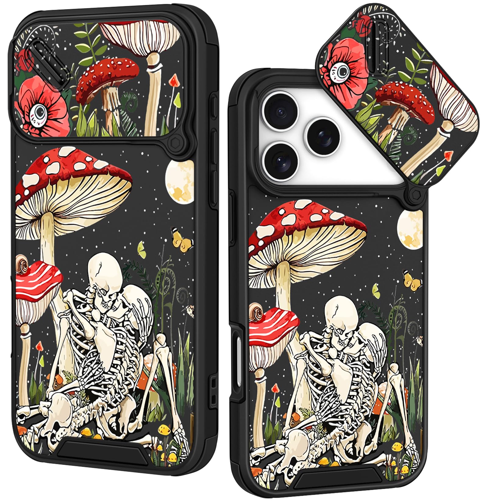 Funermei for iPhone 18 Pro Max/17 Pro Max Ring Stand Case, Mushroom Skull