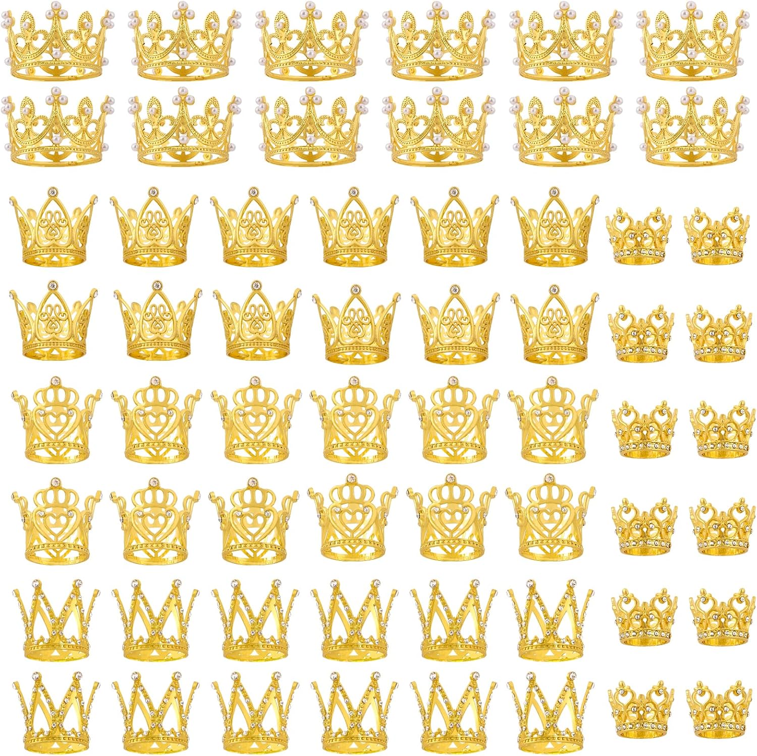 80PCS Crowns for Flower Bouquets Small Crown Cake Topper Gold Crown for Flower Bouquet Crown Decorations for Birthday Wedding Party Decor, 5 Styles