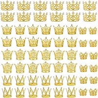 80PCS Gold Mini Crowns for Flower Bouquets & Cake Toppers - 5 Styles Bulk, Pearl Rhinestone Decor for Weddings, Birthdays, Parties