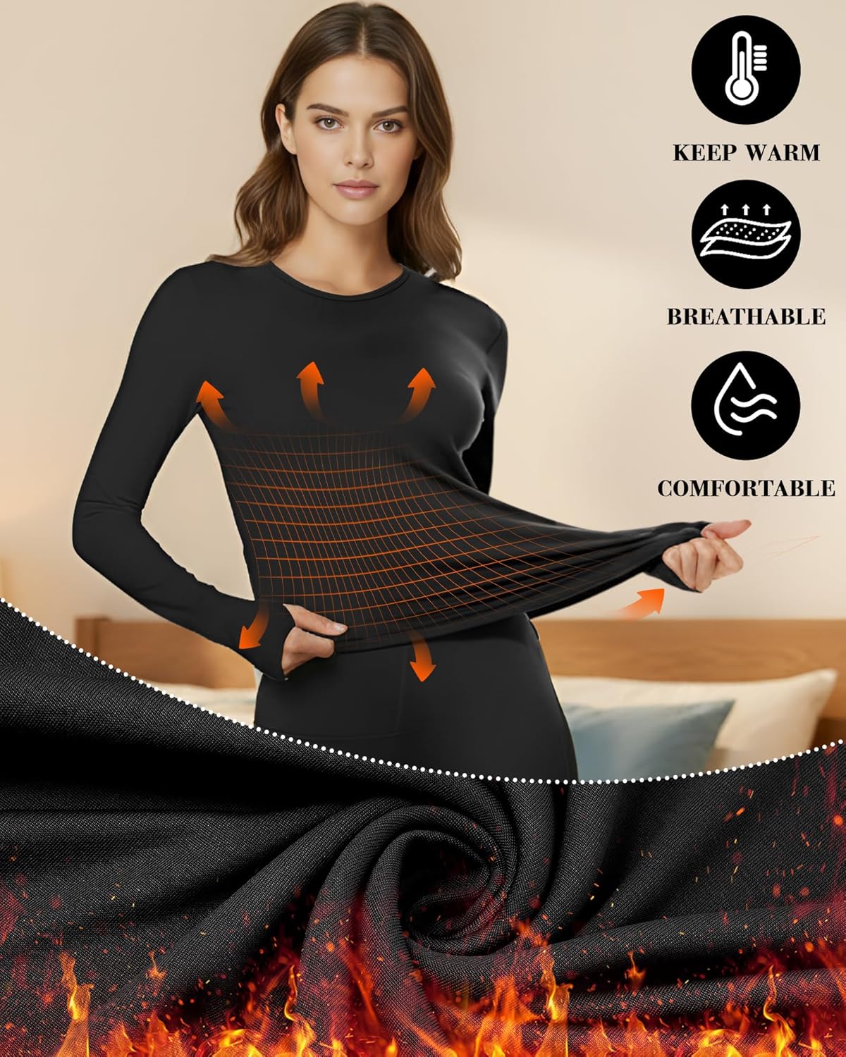 Patelai 3 Pack Women Thermal Shirts Long Sleeve Fleece Lined Undershirts Soft Crew Neck Base Layer Top Underwear Cold Weather - Image 3