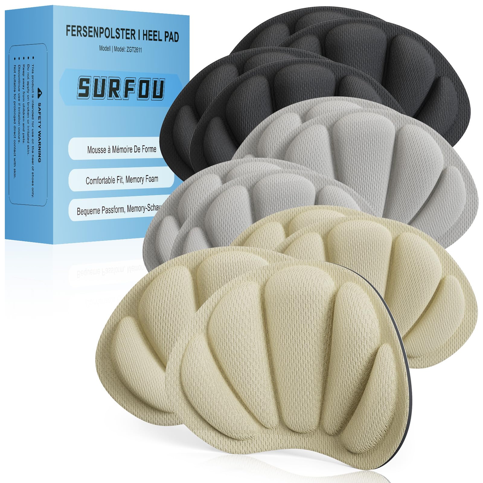 SURFOU Taloneras para zapatos, Almohadillas Autoadhesivas Antirrozaduras, Espuma Viscoelástica Plantillas, Protector de Talón Antideslizante, Unisex, Para Grandes, 6 Pares