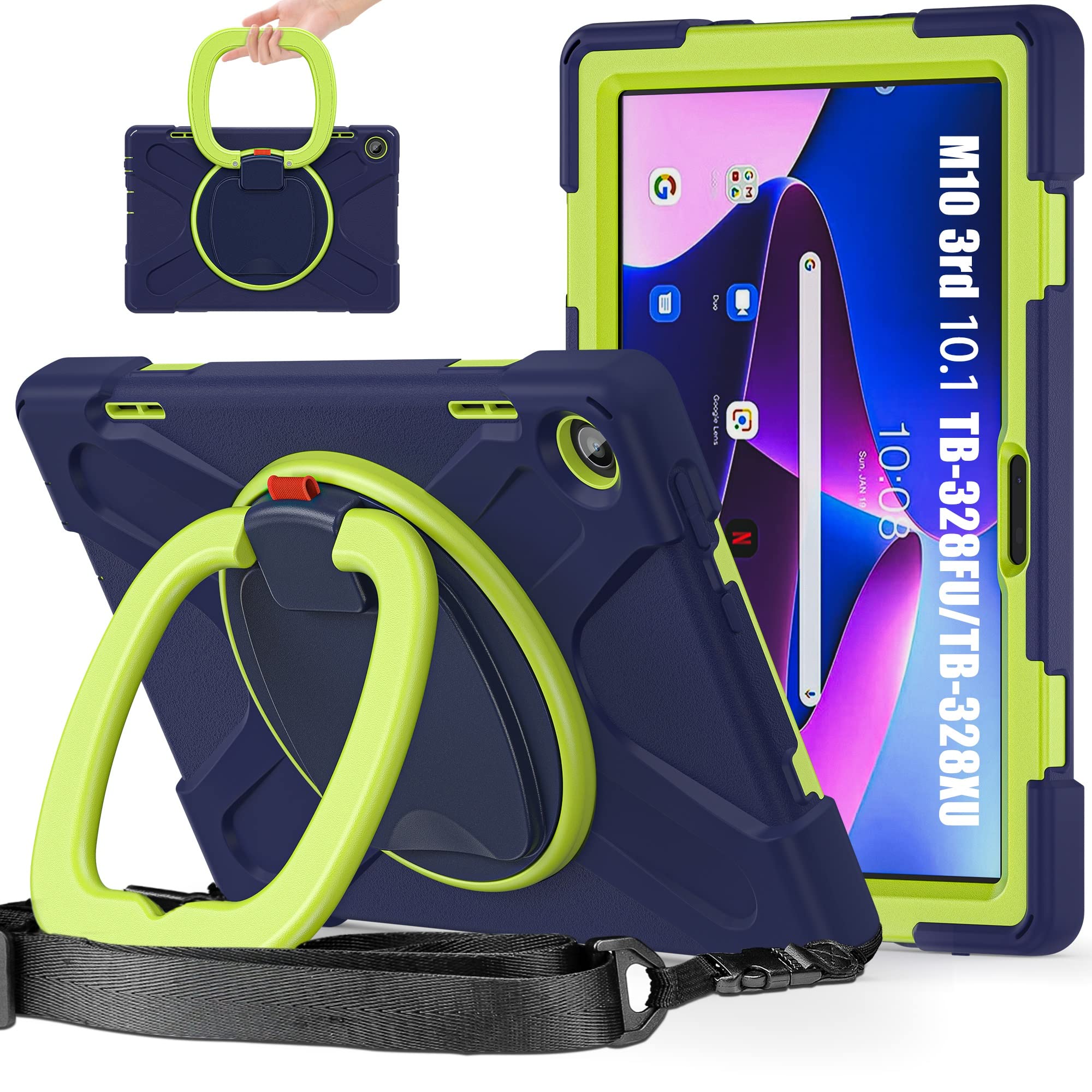 Custodia per Tablet PC Custodia in TPU antiurto Compatible with impieghi gravosi compatibile con Lenovo M10 3RD 10.1" TB-328FU/XU, tracolla con impugnatura rotante, copertura protettiva antiurto antiu
