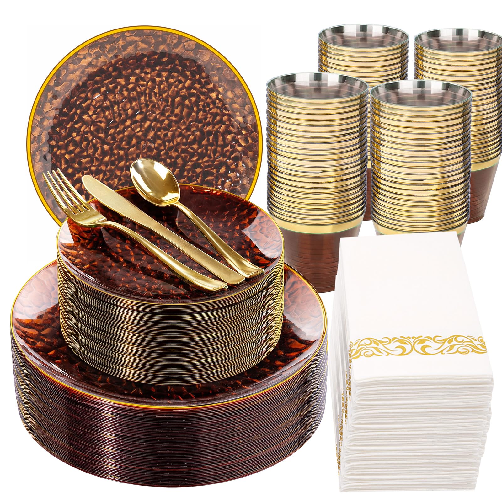 Clear Gold Disposable Dinnerware Set - 350 Piece Party Pack -11