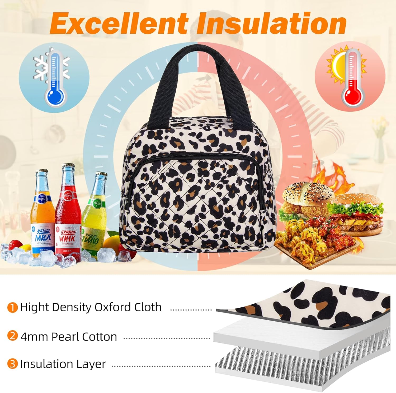 Lunch Bag for Women Reusable Insulated Cooler Adult Lunch Tote Bag Thermal Lunchbox Leakproof Waterproof Cooler Bag for Work Office Camping Travel Lunch Bags for Women -Small Leopard Print - Image 5