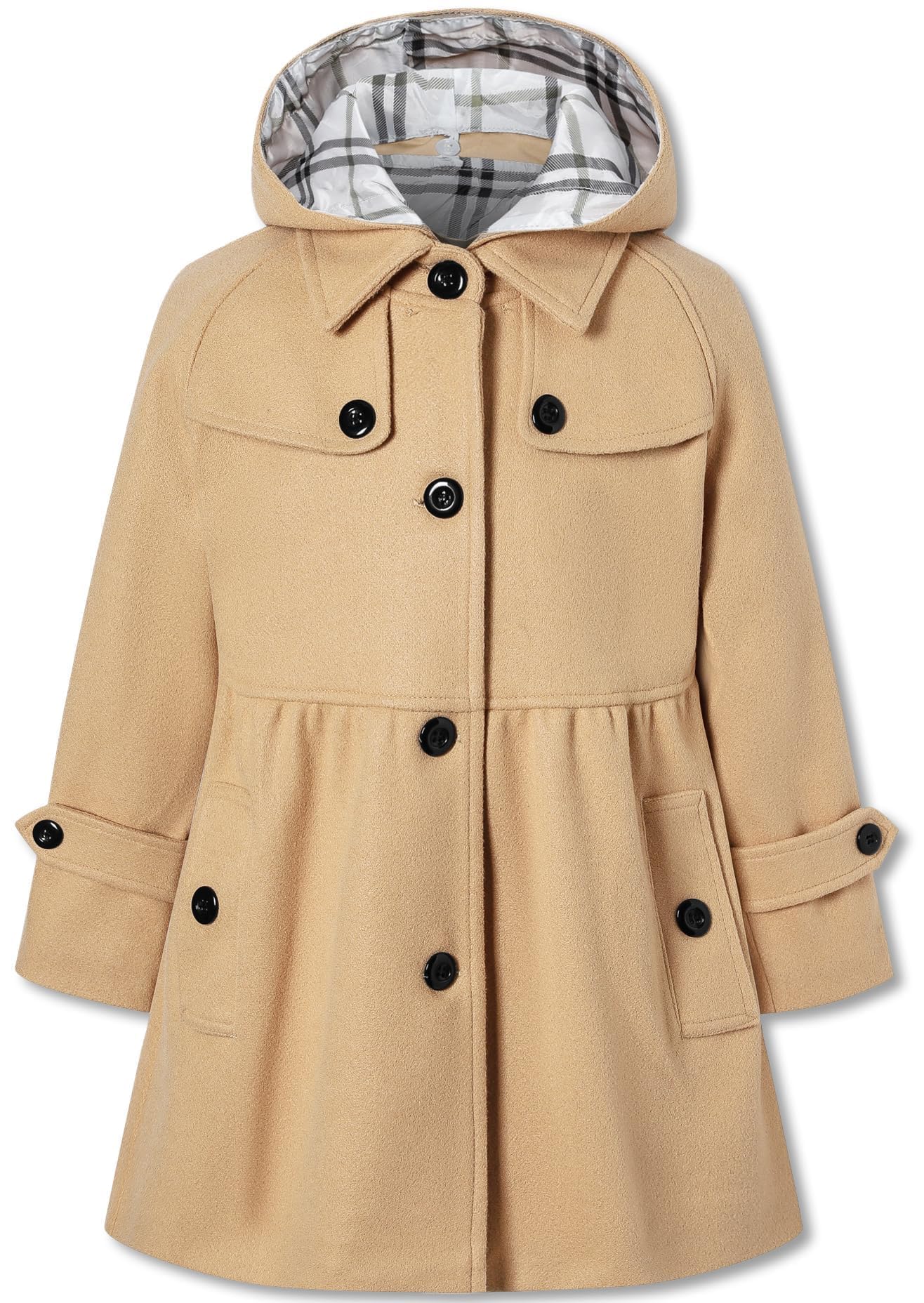 Betusline Girls' Dress Coat Hoodie Wool Blend Coats Fall Winter Peacoat