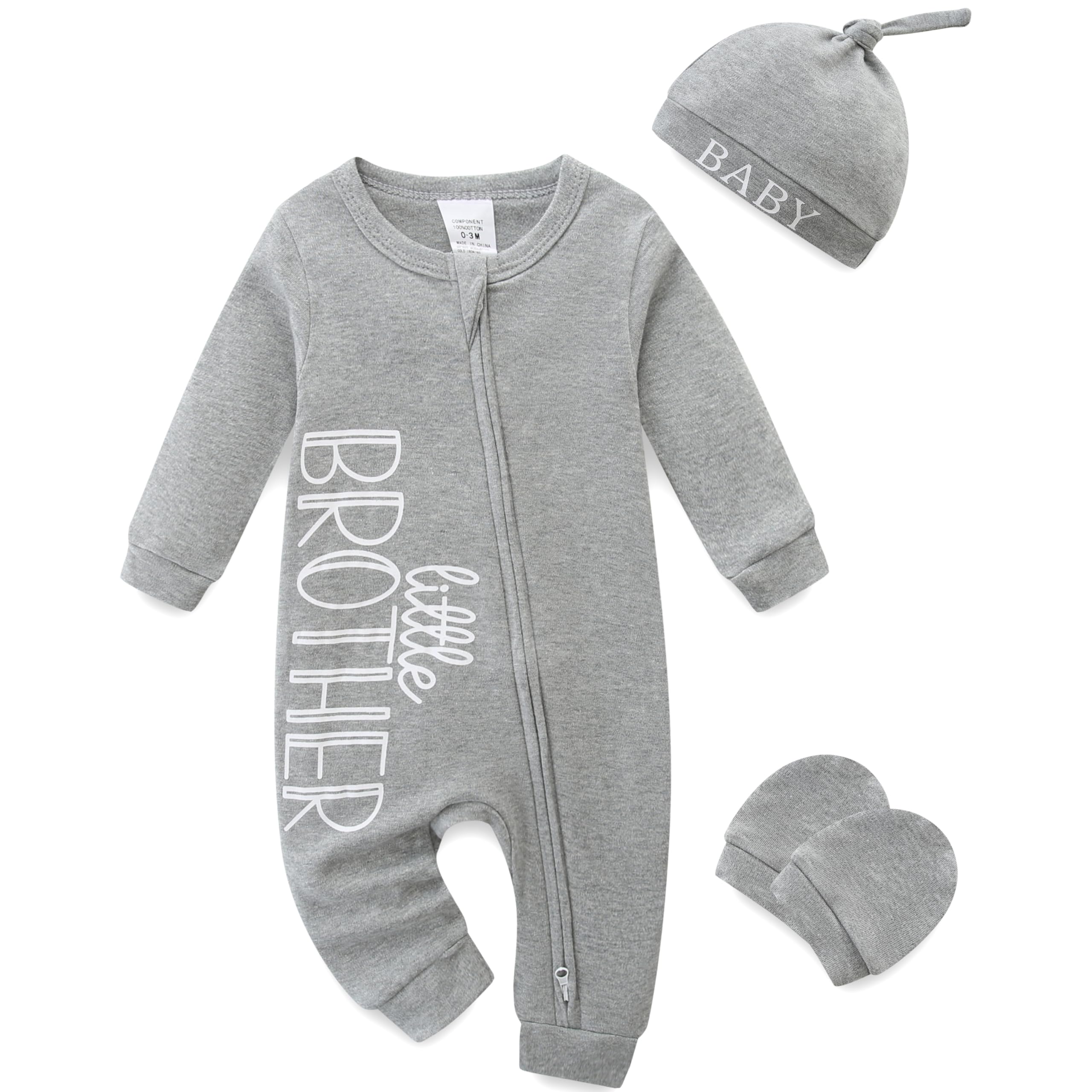 Newborn Boy Clothes Letter Print One Piece Romper Cotton Baby Coming Home Outfits 3Pcs Little Brother Outfit
