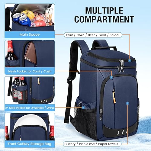 Vista 44 de Mochila térmica suave aislada a prueba de fugas, 30 latas, mochila térmica portátil para picnic, camping, playa, senderismo, barbacoa, almuerzo