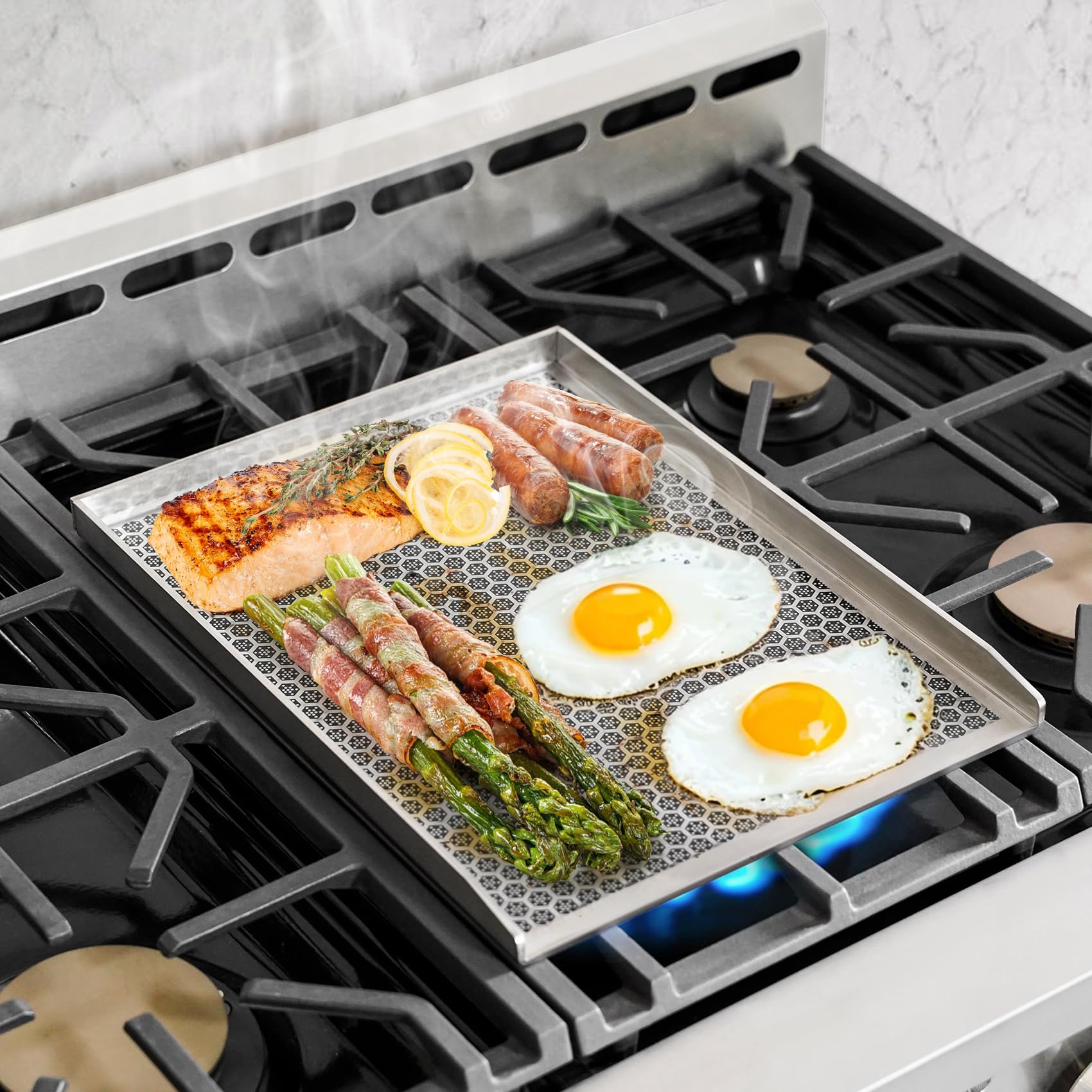 onlyfire Piastra per Barbecue con Rivestimento Antiaderente a Nido d'Ape, Piastra in Acciaio Inossidabile per La Maggior Parte delle Griglie a Gas e A Carbone, Rettangolare Plancha, 40×30 cm