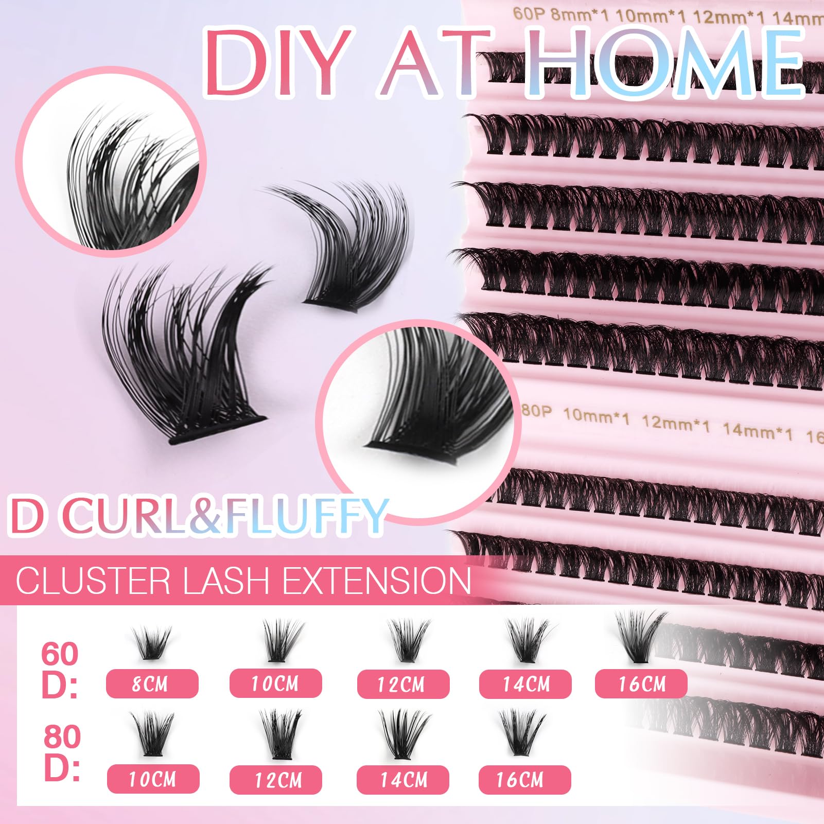 AIZUIWIY Cluster Lashes Natural Lash Extension Kit DIY Individual Lashes Wispy Lashes Fluffy Lash Extensions 60D 80D False Eyelashes with Lash Bond and Remover - Image 4