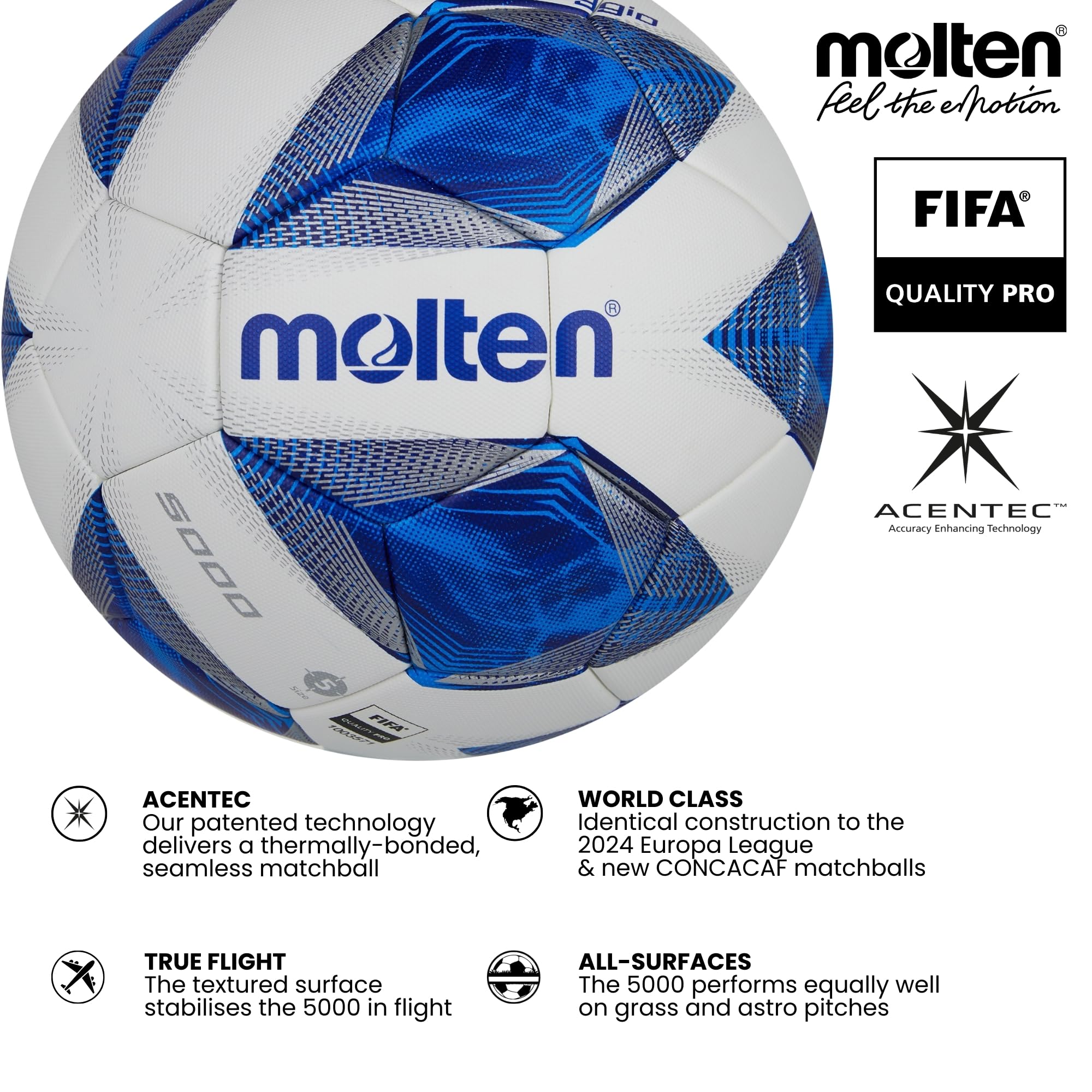 Molten UEFA Europa League 2022/23 Réplica Oficial 5000 - Balón de fútbol, Color Blanco y Naranja