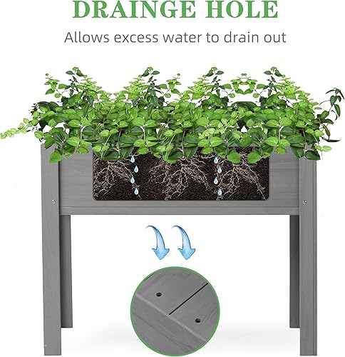 Miniatura 6 de Cama de jardín elevada con patas (31 x 16 x 31 pulgadas), maceta elevada de madera maciza para exteriores