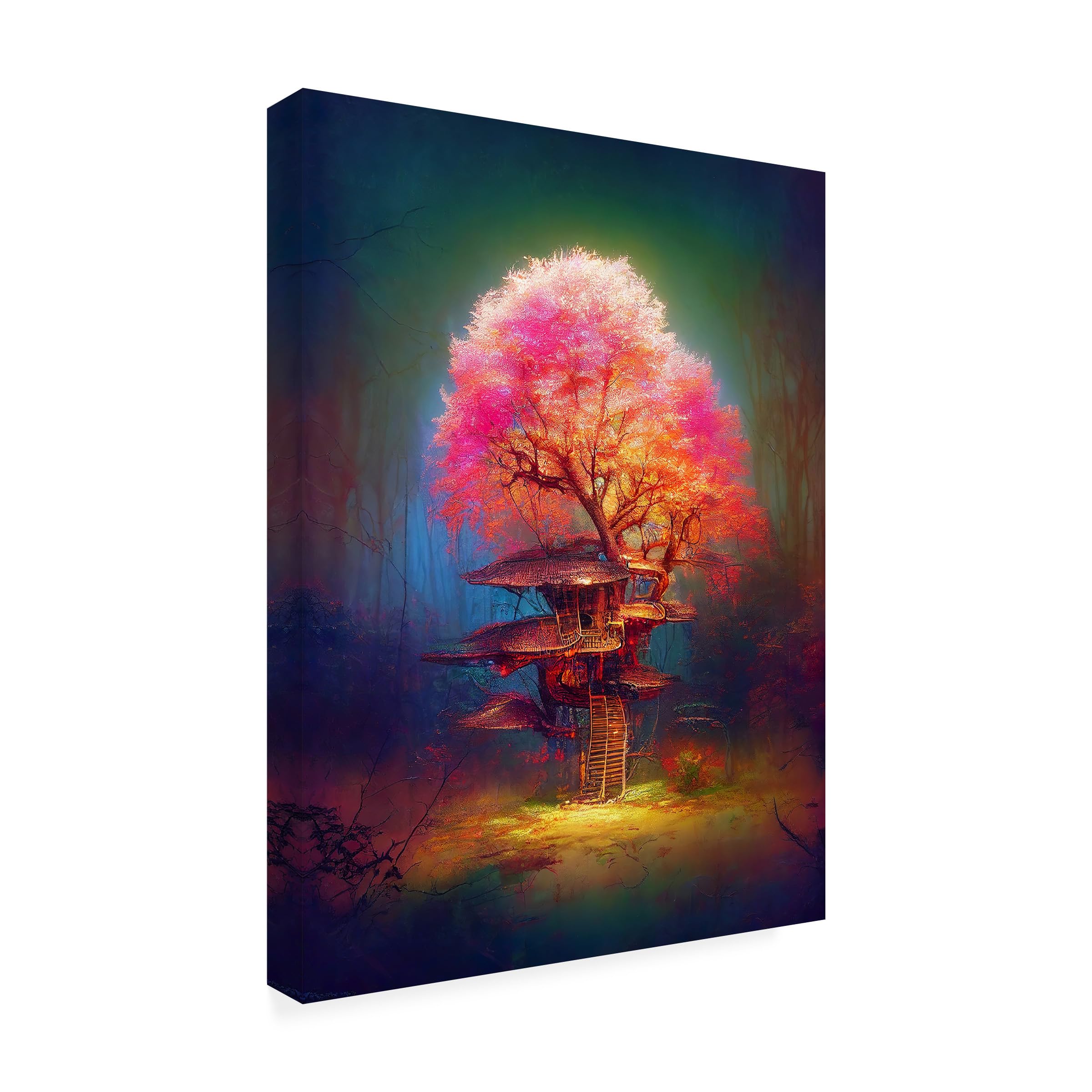 Wrapped Canvas Wall Art - Wumples 'Treehouse in Spring' Wall Art for Living Room, Bedroom, or Office Décor - 35x47