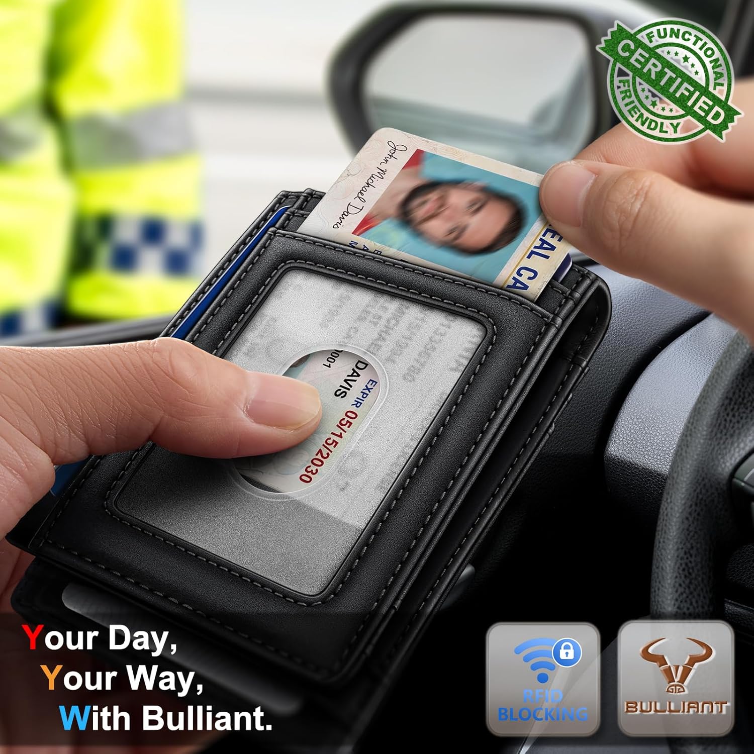 BULLIANT Men Wallet,Magnetic Wallet Full-Grain Leather Slim Pocket Fit 10Cards RFID Blocking 4.2" x3” - Image 5