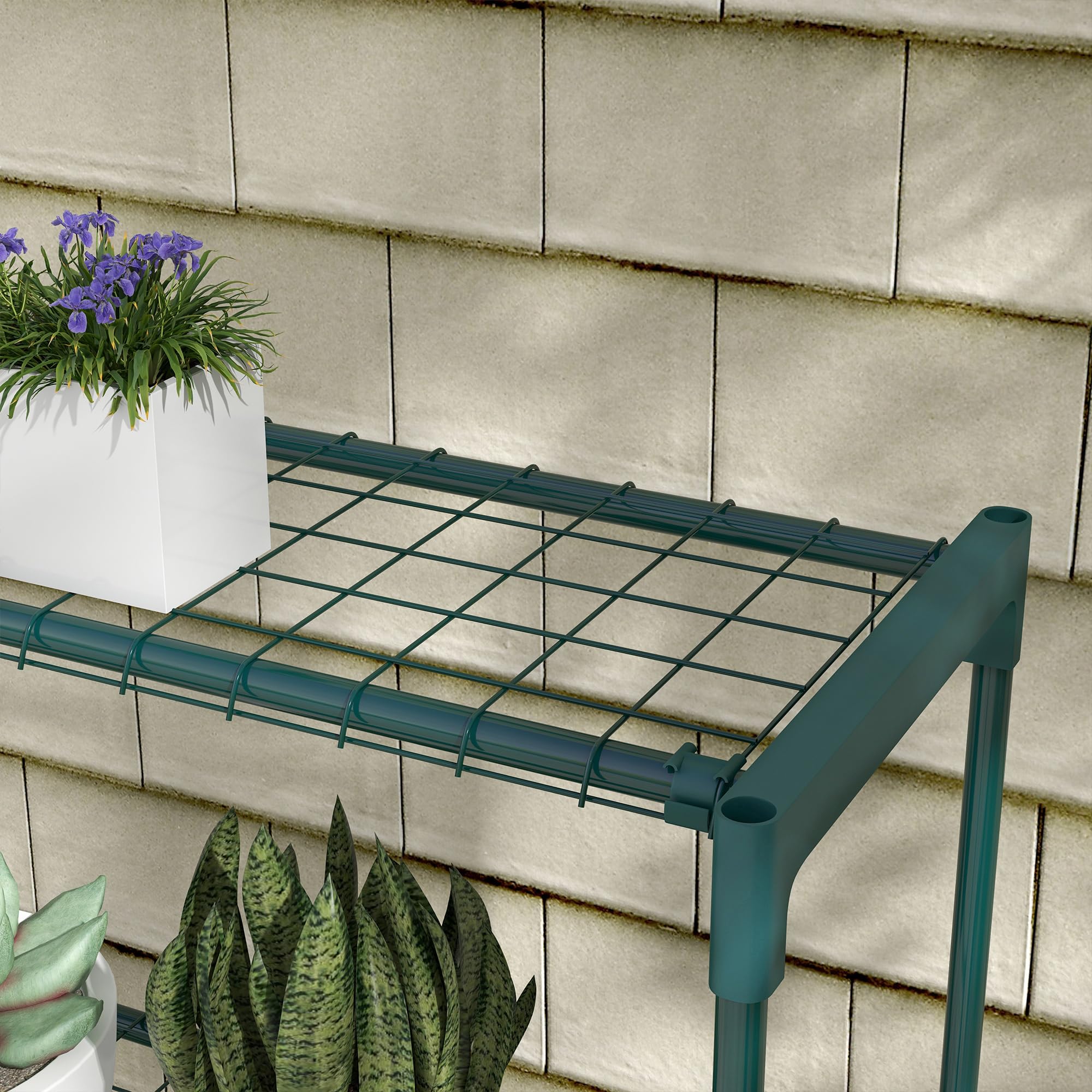 Outsunny Estantería para Plantas de 4 Niveles Soporte para Macetas de Acero para Jardín Terraza Patio 89x28x107 cm Verde Oscuro